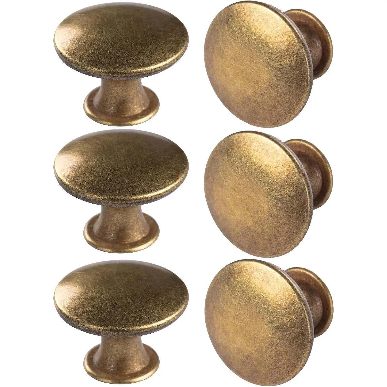 6 Pack Round Antique Brass Kitchen Cabinet Knobs Drawer Handle Pulls with 7 Pcs Screws for Cupboard Bathroom Dresser Door Hardware