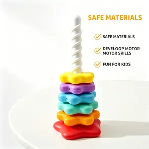 6pcs Star Rotation Tower Toy，Spinning Stacking Toy for Kids, Brain Development & Imagination Boost, Eco-Friendly Material, Ideal for 36+ Months， Rainbow Tower Spinning Wheels Premium Plastic Early Education Fun Learning Toys tower hanoi