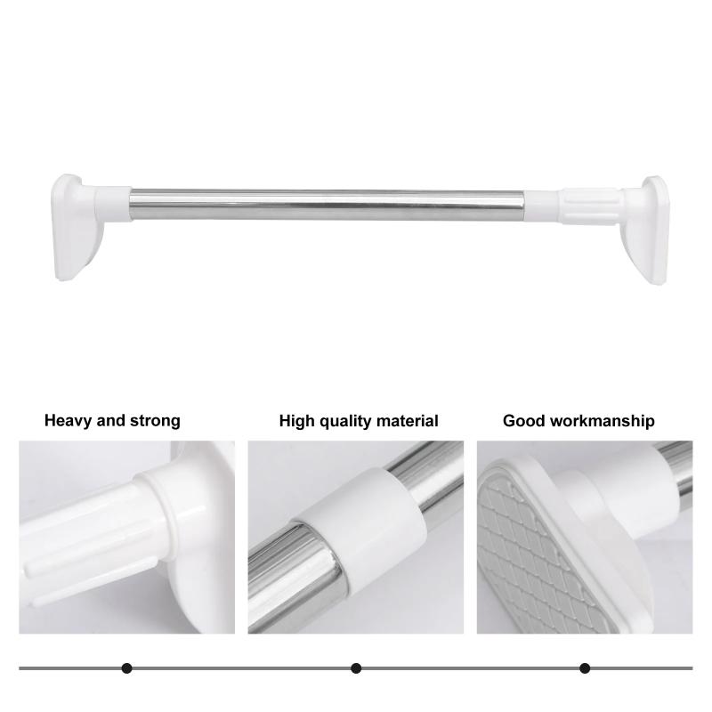 1Pcs Retractable Clothes Rail Telescopic Punch-Free Clothes Rod Household Multipurpose Hanger Rail Silver White