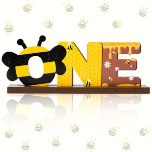 1pc Bee-One Letter Sign - Natural Wood Bee Party Decoration with Honeycomb pattern, for Birthday, Wedding, Garden Party Decor - No Electricity Needed, Bee-Themed Photo Prop Backdrop - Perfect for Beekeeping Enthusiasts & Nature Lovers