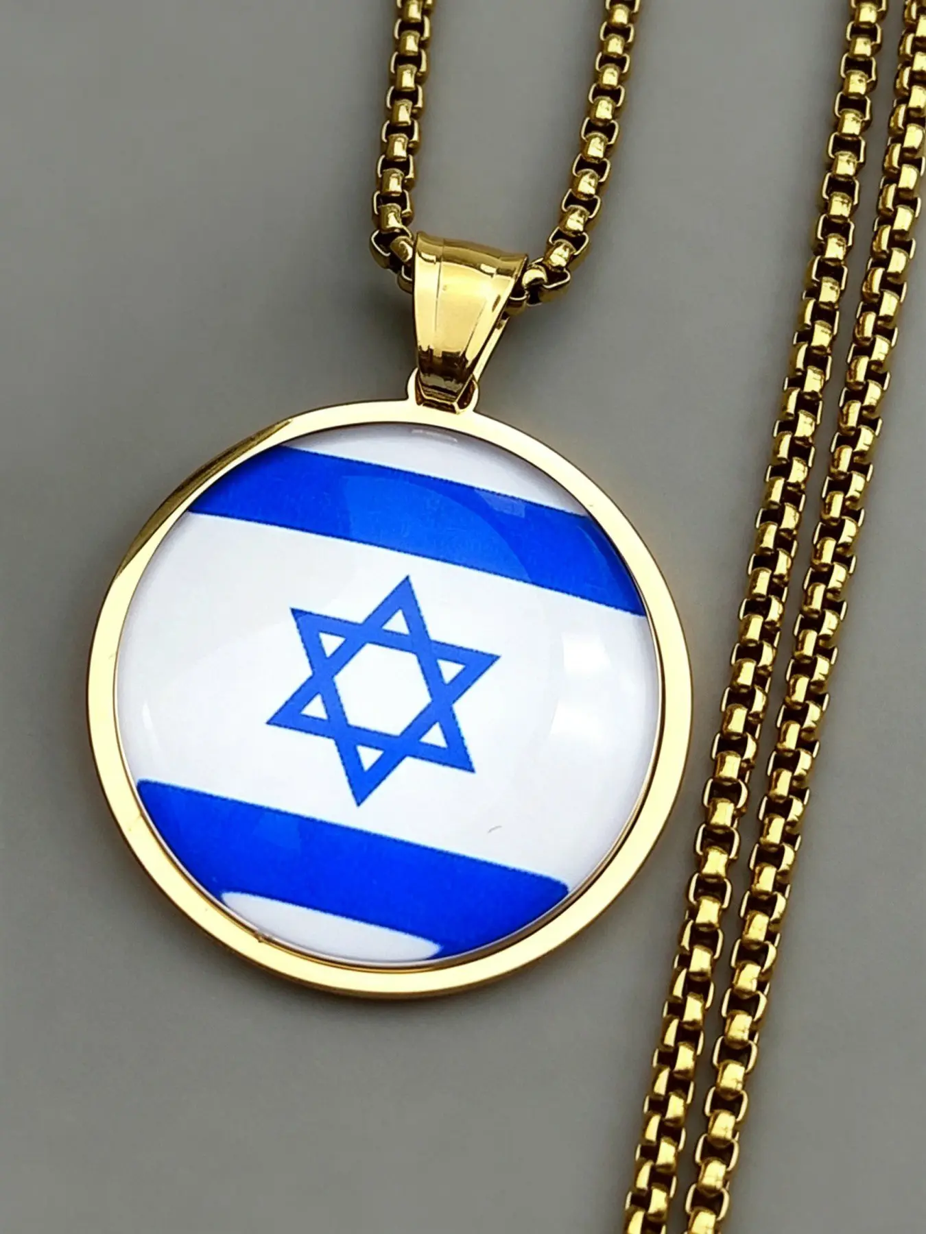 Blue Israel Flag Star Of David Glass Pendant Necklace for Women Men Stainless Steel Silver Gold Color Jewish Chain Jewelry