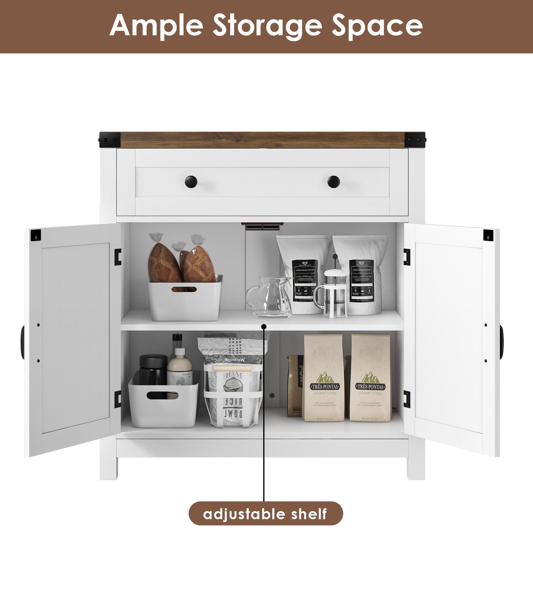 HOSTACK Coffee Bar Cabinet, Storage Cabinet, Modern Buffet Sideboard with Drawer and Adjustable Shelf, Barn Door Accent Cabinet