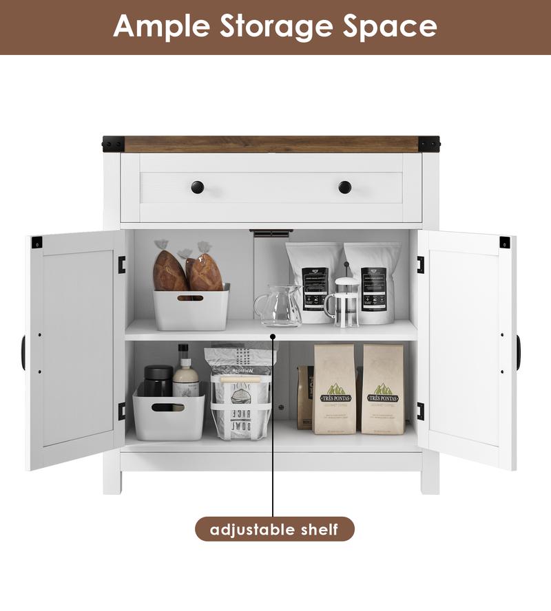 HOSTACK Coffee Bar Cabinet, Storage Cabinet, Modern Buffet Sideboard with Drawer and Adjustable Shelf, Barn Door Accent Cabinet HOSTACK Coffee Bar Cabinet, Storage Cabinet, Modern Buffet Sideboard with Drawer and Adjustable Shelf, Barn Door Accent Cabinet