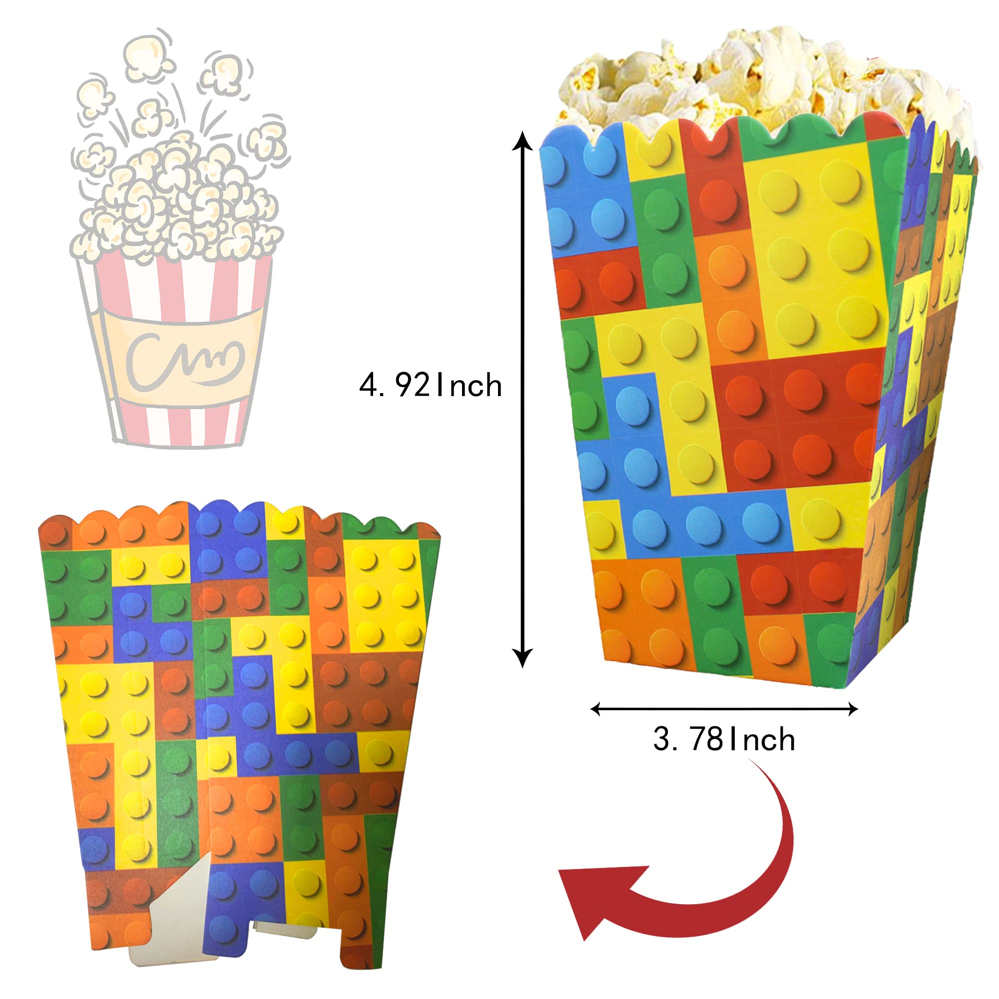 6/12/18pcs Building Block Popcorn Boxes Happy Birthday Party Kids Boys Favors Candy Box Popcorn Boxe Decorations Events Supplies