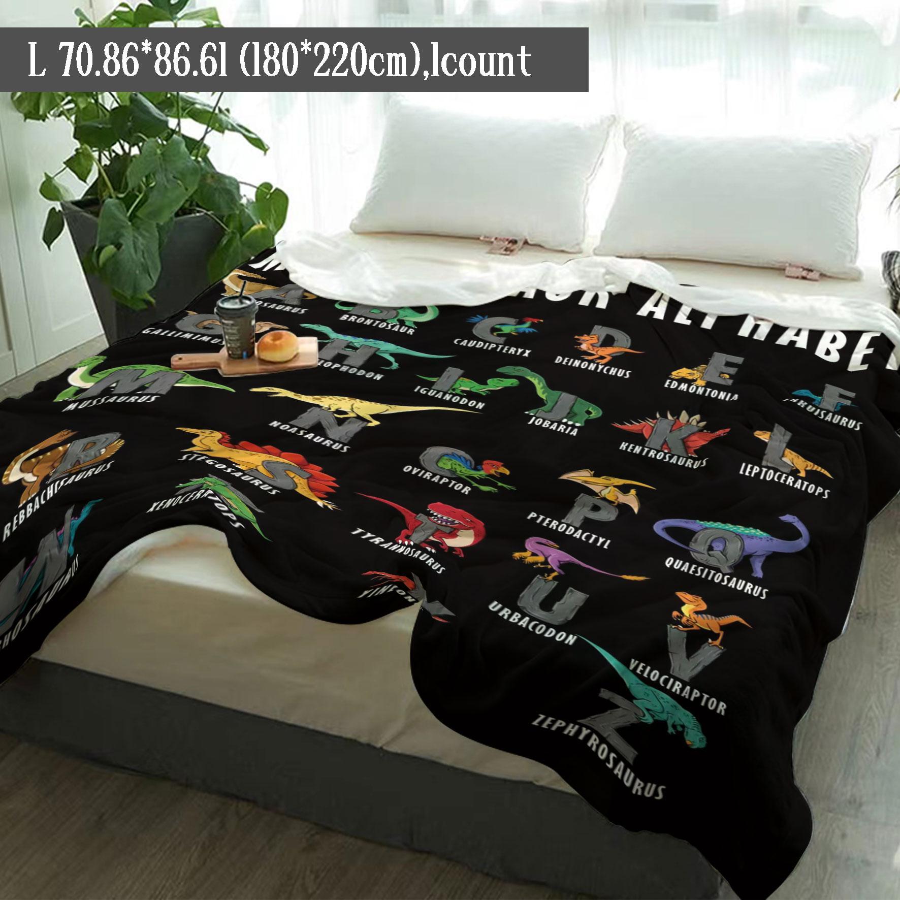 Dinosaur Alphabet Pattern Blanket, 1 Count Soft  Air-conditioned Room Throw, Warm Nap Blanket for Home Office Travel Camping