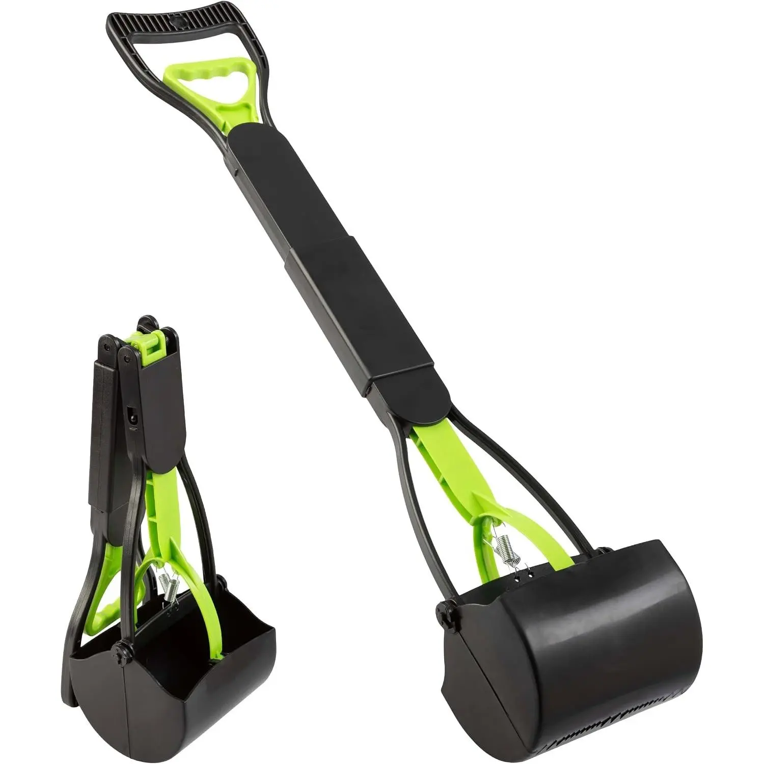 Foldable Pooper Scooper for Cats and Dogs with Ergonomic Handle, One-Handed Use for Concrete, Grass and Gravel, Green