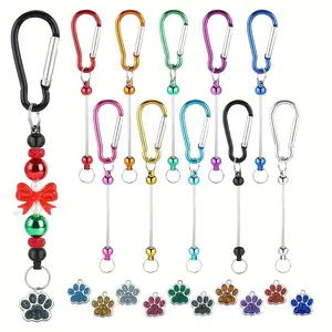20pcs/ 40pcs D-Shaped Lock Hook Beaded Keychain with Dog Paw Pendant Set for DIY