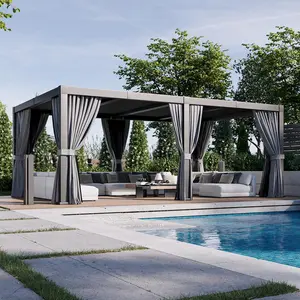 Aoxun Louvered Pergola 12' x 20' Aluminum Outdoor Pergola with Independent Adjustable Roofs, Curtains and Netting, Built-in Drainage System for Patios & Backyards, Rust Resistant Frame