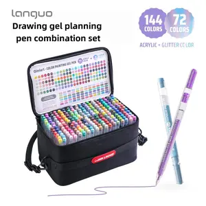 Languo 216 Color Gel Pen Set, Includes 144 Acrylic Pens & 72 Glitter Pens, 1.00mm Tip, Ideal for Art, Notes, DIY, Office Use