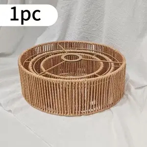 Handmade Bohemian Natural Rope and Wicker Pendant Light Shade, Three-Layer Drum Shape, Bedroom, Bathroom, Farmhouse Decor