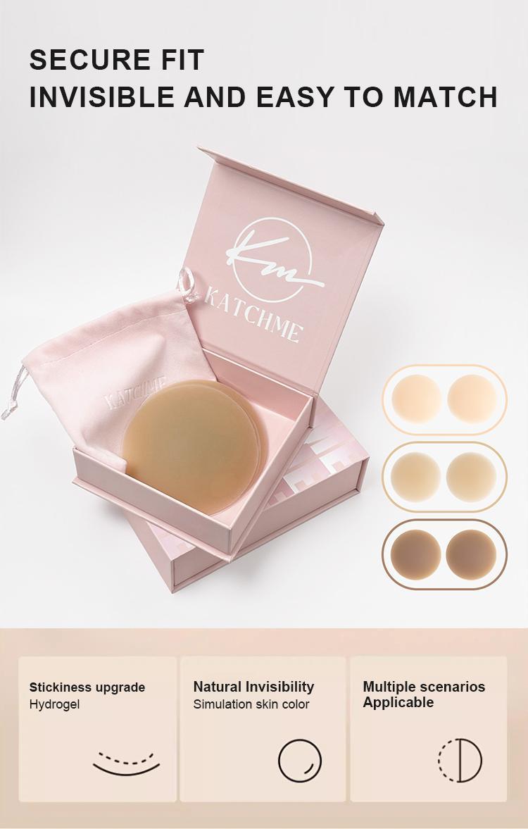 KatchMe Women's Basic Silicone Seamless Ultra Thin Reusable Nipple Covers With Travel Box, Adhesive Silicone Breast Petals, Invisible Soft Pasties