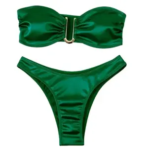 New Summer Solid Push Up Woman Swimsuit Beach Sexy Bikini Set Solid Swimming Suit for Women Swimwear Bandeau Bathing SuitBeach photography