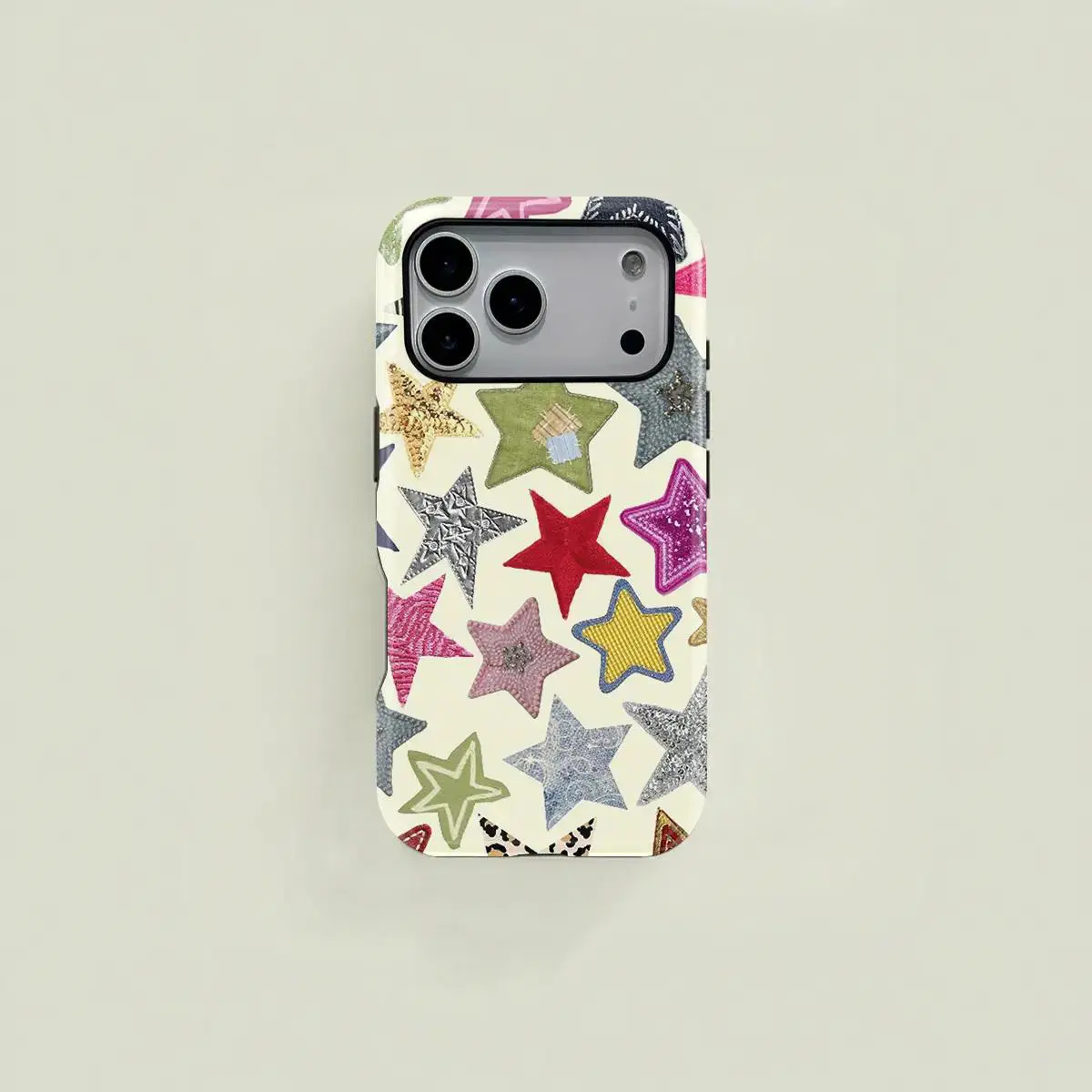 Yellow bohemian-style trendy star and sequin patchwork phone case, sturdy and durable 2-in-1 protective case, MagSafe compatible, suitable for iPhone 17/16/15/14/13/12/11 Pro Max/Plus/Pro, simple and stylish phone case, perfect for holiday gifts.