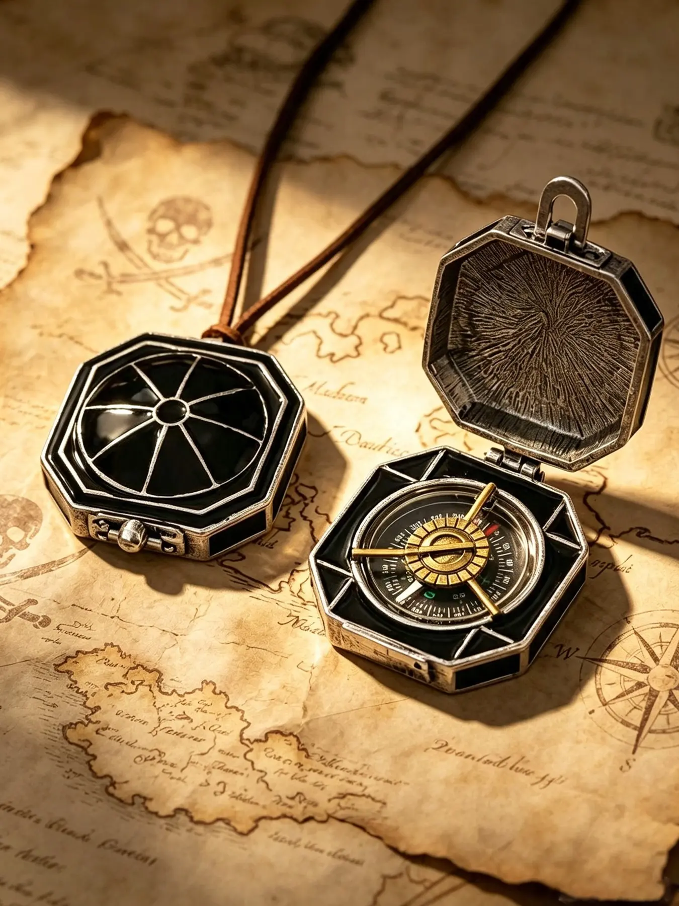 Openable Compass Pendant Necklace, Jack Sparrow Style, Vintage Pirate Leather Rope, Men's Unique Accessory, Caribbean Pirate Lover, Travel Theme Role Play Jewelry, Creative Gift