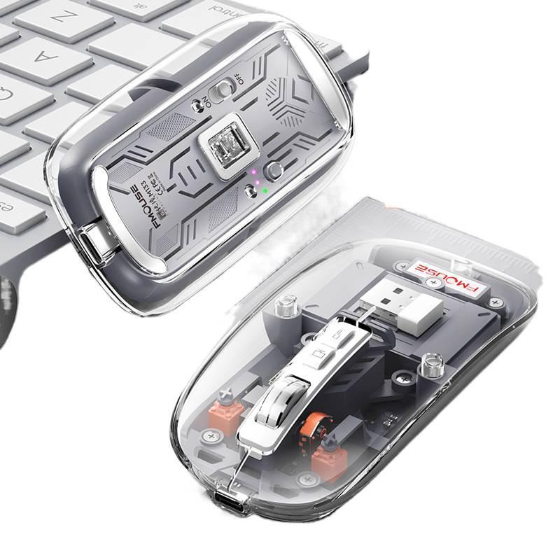 Wireless Bluetooth Mouse Three-Mode Transparent Mouse Charging Silent Mobile Phone Tablet Computer Universal Mouse