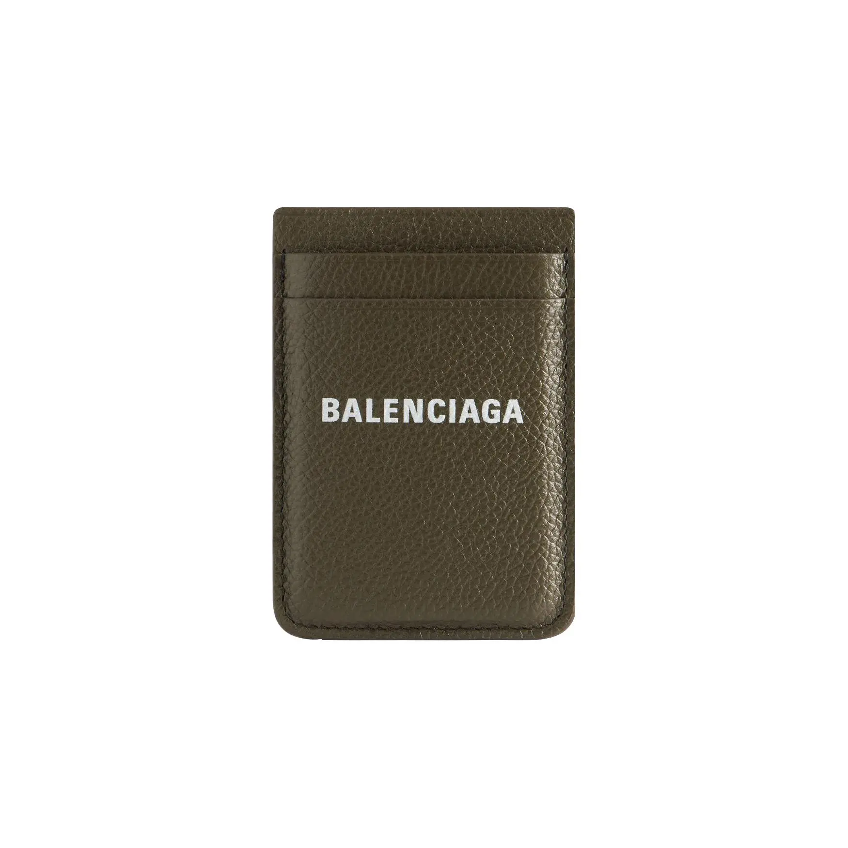 Balenciaga Letter-Logo Grained Calfskin Card Holder for Men in Dark Green and White