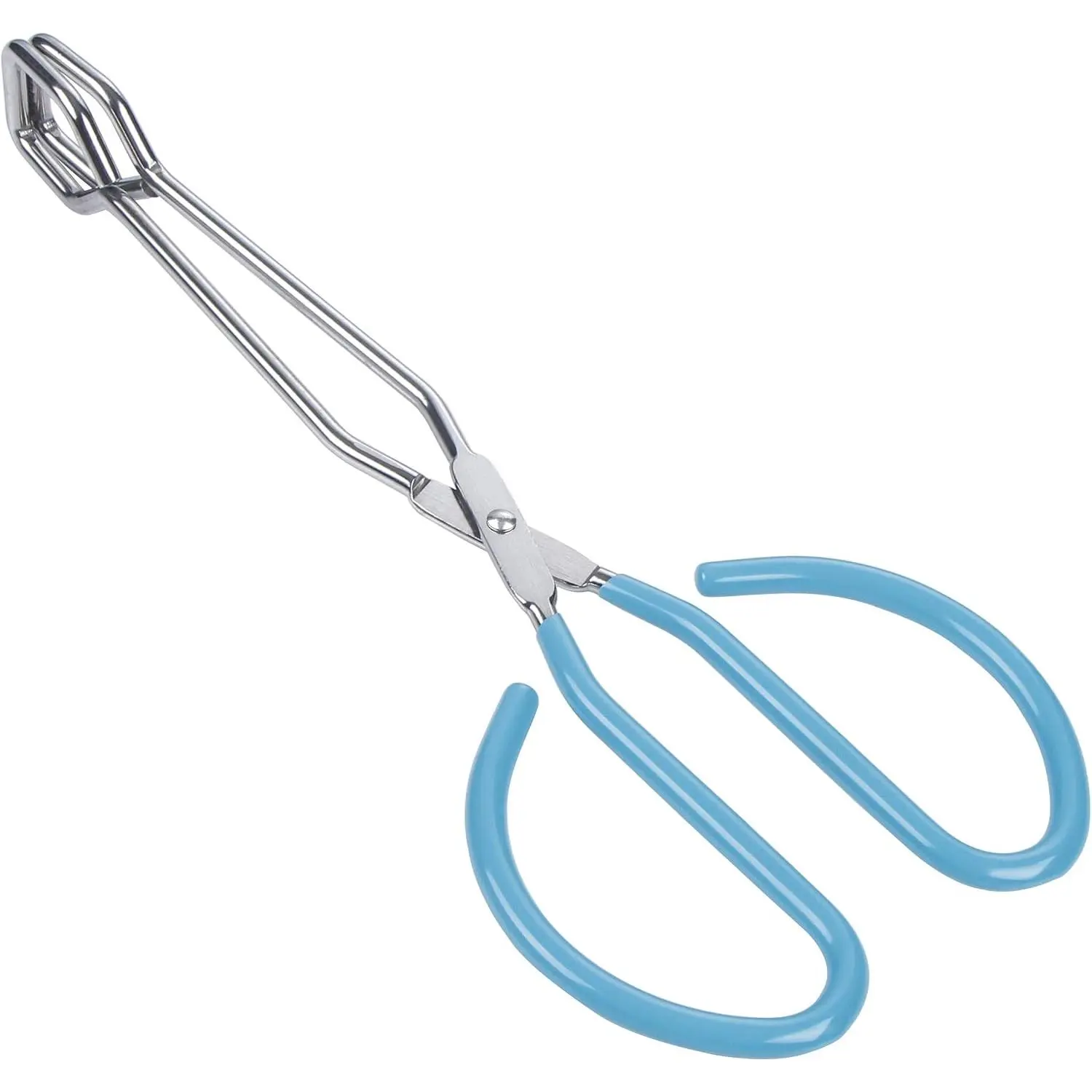 Scissor Tongs Heavy Duty Cooking Tongs with Soft Handles (Stainless Steel, blue 10")