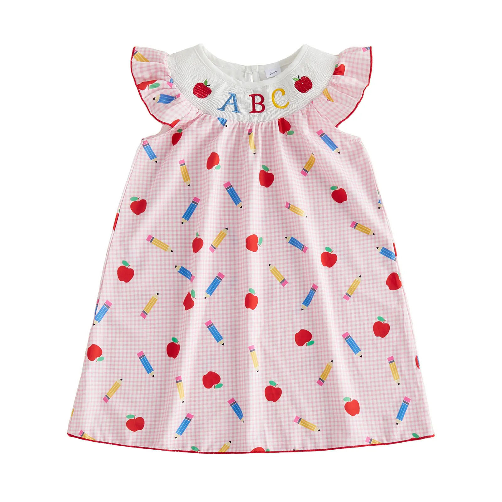 Toddler Baby Little Girls Back to School Dress Pencil Plaid Print Fly Sleeve Summer Casual Dress 1-6 Years