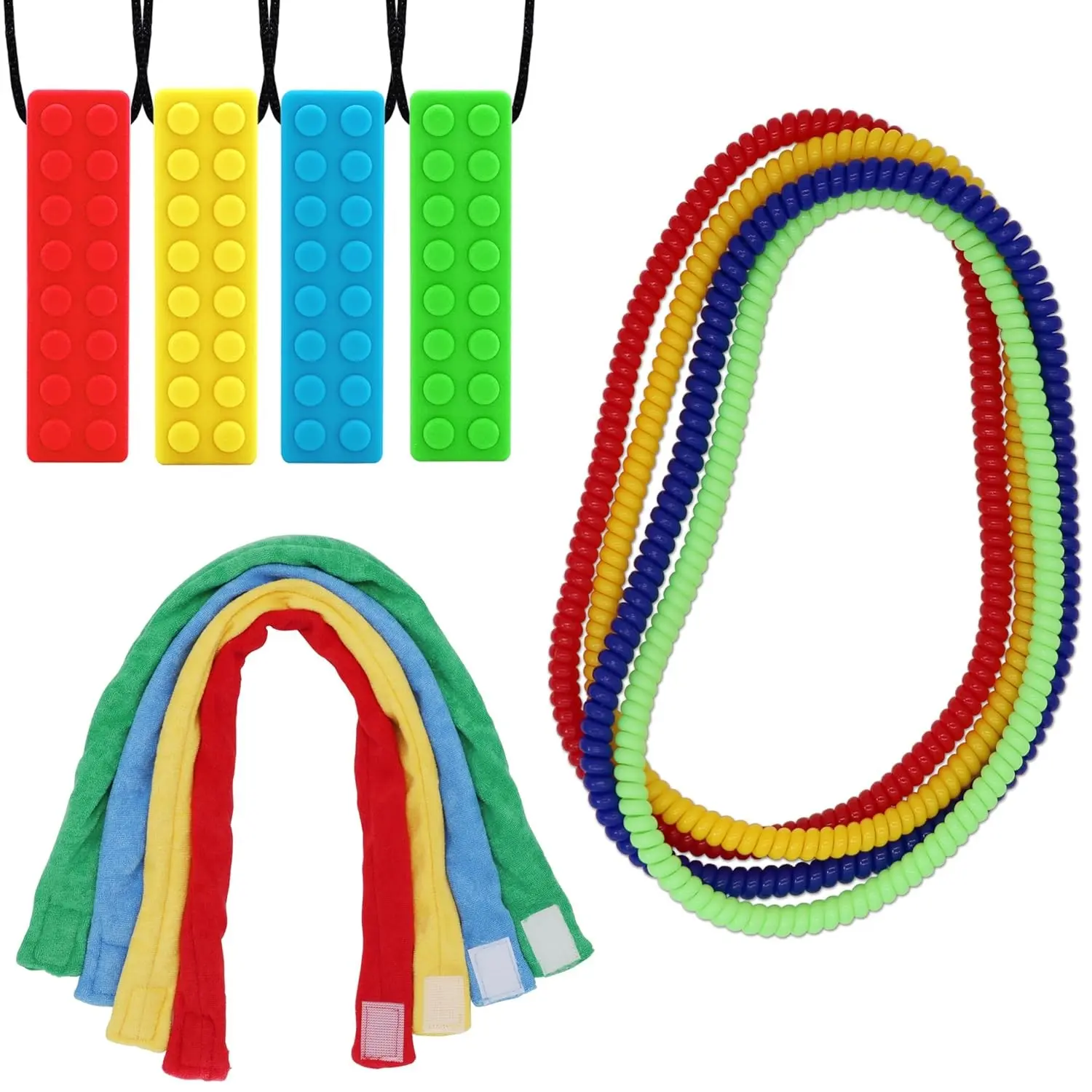 Sensory Chew Necklaces 12 Pack, Stretchy Silicone Chewy Necklace for Kids & Adults with Autism, ADHD, Biting, Teething Needs - Anxiety Fidget Toys for Boys Girls(Gift)