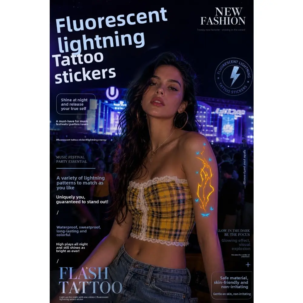 New animation cosplay halloween music festival lightning sticker fluorescent tattoo sticker party makeup face sticker