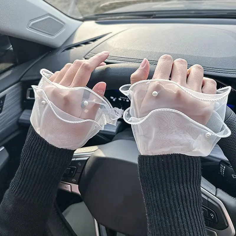 1Pair Nail Art Tulle Embellishments High Quality Photo Glove Fake Pleated Cuff Manicure Photography Props Nail Tips Display Sleeve Fashion Accessories