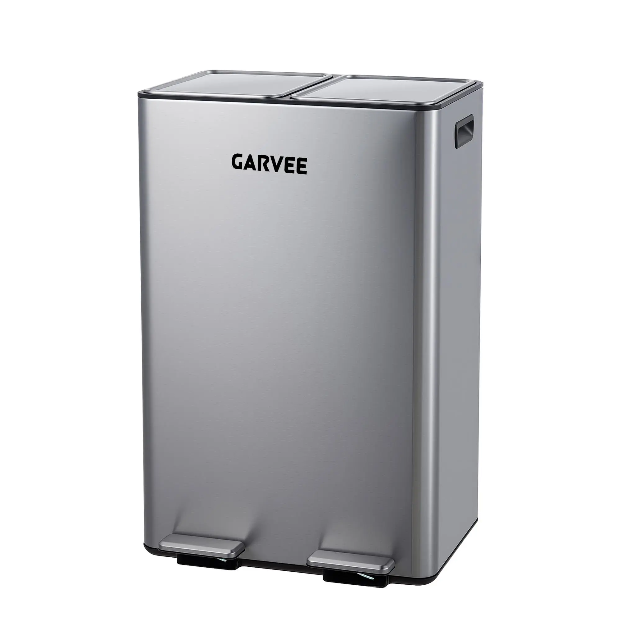 Garvee Hands-Free Dual Compartment Kitchen Trash Can - 16 Gallon (60L) Stainless Steel Recycling & Waste Bin - Soft Close, Fingerprint Resistant Lid - Step Pedal - Removable Buckets - Durable for Home Waste Sorting (30L+30L)