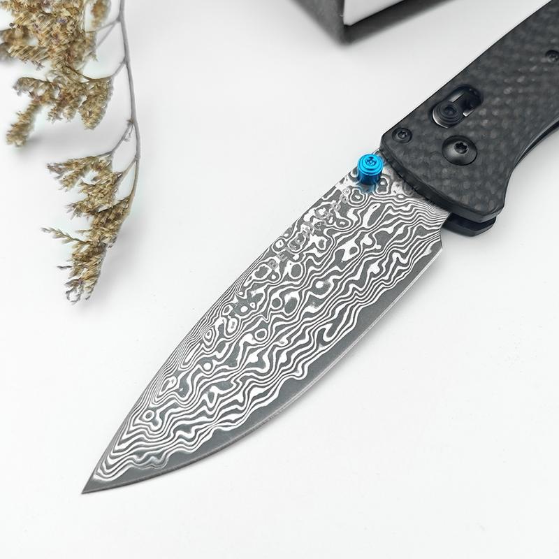 Outdoor Folding Knife – Damascus Steel Blade, Carbon Fiber Grip – EDC Survival Tool for Hiking, Camping & Fishing