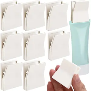 8 Pcs Large Self Adhesive Clips Wall Tapestry Clips No Drilling Towel Holder Adjustable Spring 15 mm Flag Hanger for Bathroom Kitchen Home Office Hotel (White,Trapezoidal Style)