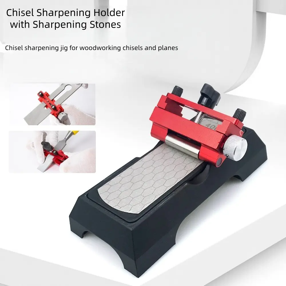 Woodworking Chisel Sharpener Set, Aluminum Alloy Angle Grinder Holder, 400/1000 Grit Dual-Sided Oilstone, Wood Planer Blade Fixing Tool