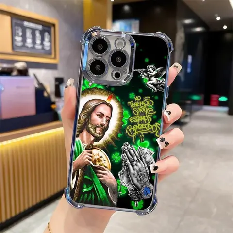 St. Jude Pattern Shockproof Phone Case For iPhone 18/17/16/15/14/13 Pro Max Plus Electroplating luxury transparent four corner anti drop and shockproof phone case 297