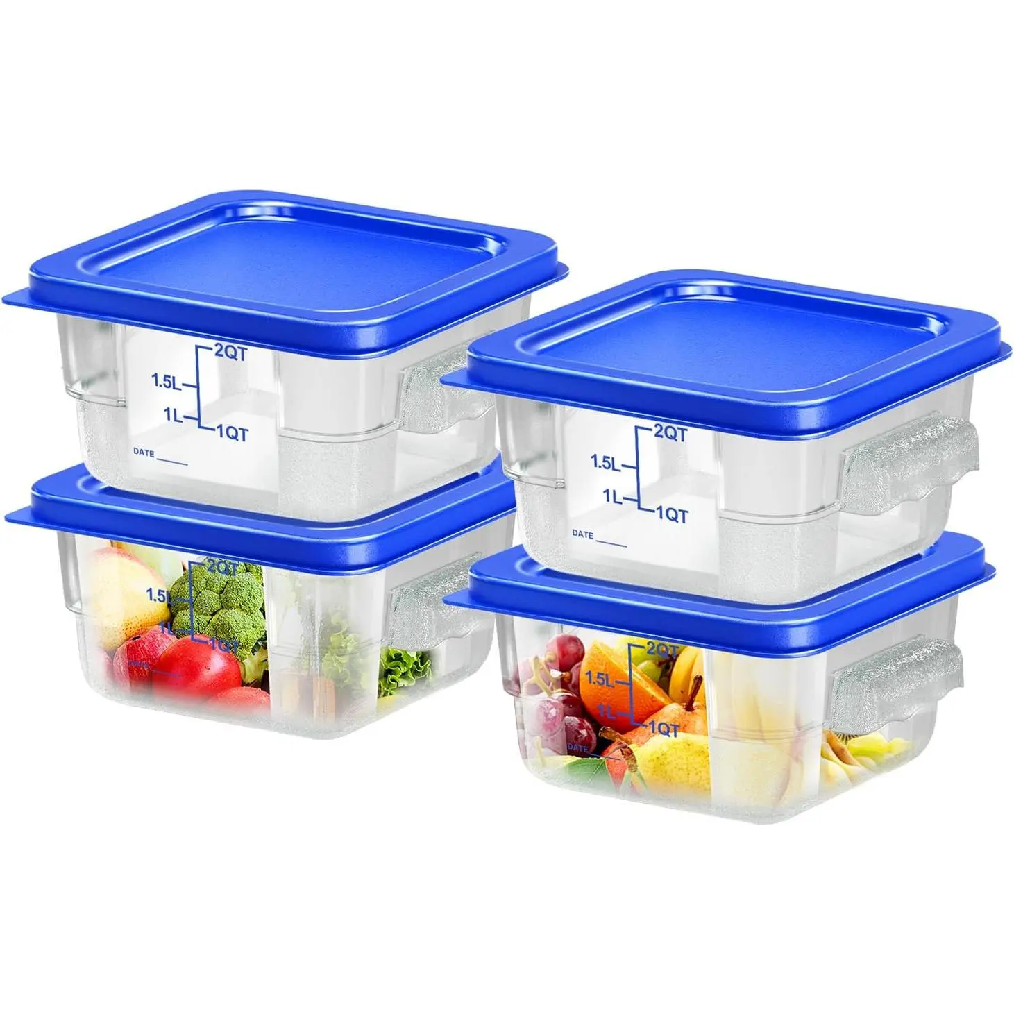 4 count 2qt  Storage Containers with Lid, Square Clear Commercial  Storage Containers with Handle and Scale for  Storage in  Kitchen & Dining (Blue)