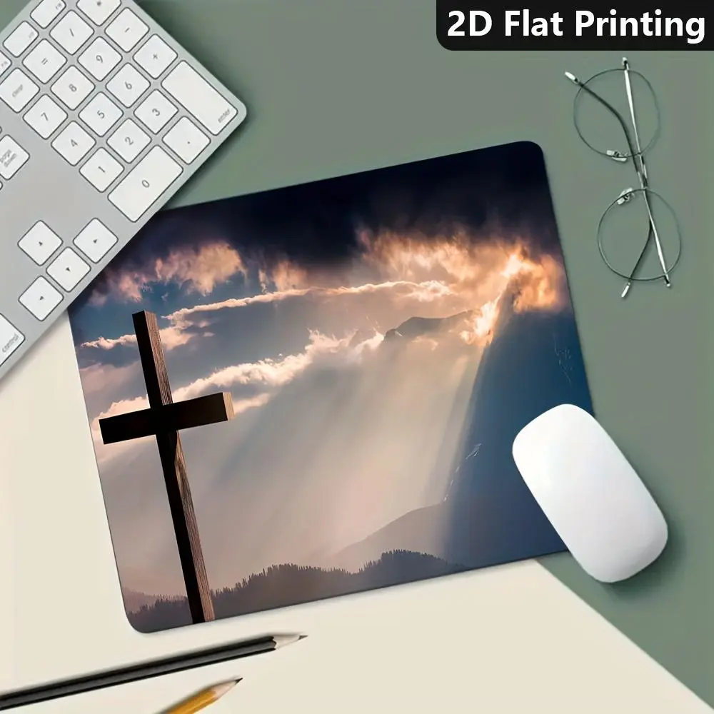 Christian Cross Pattern Fun Mouse Pad Anti-Slip Rubber Base Wireless Mouse Pads for Desk, Computers, Laptop, Office Desk