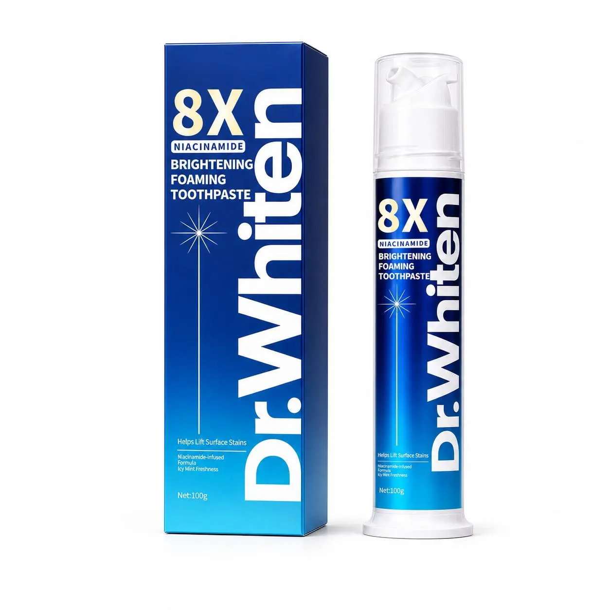 【Professional Grade】DrWhiten Niacinamide Foaming Toothpaste 8X - Charcoal Whitening, Brightens Smile Look, Gentle Stain Lift, Fresh Breath Daily, Daily Care