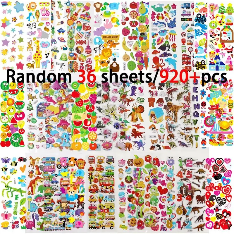 560/920 Stickers Set, 3D Designs, Letters, Numbers, Butterflies, Fish, Dinosaurs, Creative DIY Art Supplies, Kids Craft Decorations, Sticker Packs