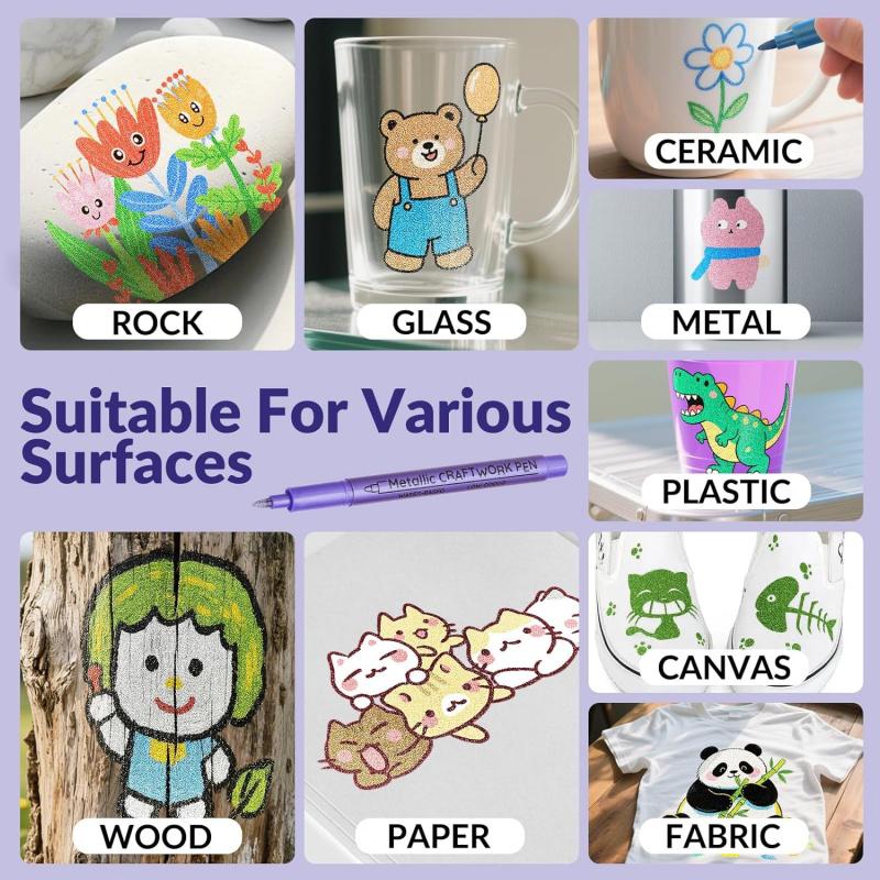 12/24/36 Colors Metallic Paint Markers, Acrylic Paint Pens  for Rock Painting, Ceramic, Wood, Canvas, Plastic, Glass, Stone, Calligraphy, Card Making, DIY Crafts,1mm Nib, Paint Pens Set