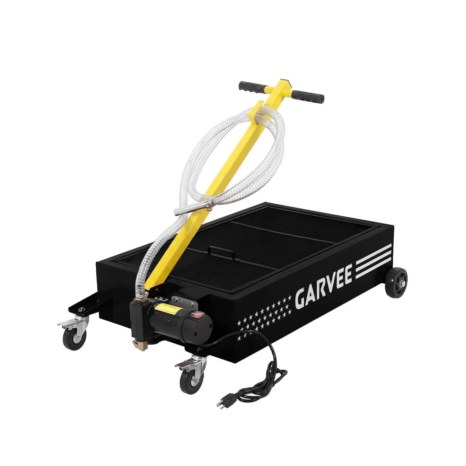 15/20/25 Gallon Oil Drain Pan - Heavy Duty Steel Waste Oil Drain Cart with 110V Pump, 8-8.2 ft Hose, Folding Handle & Rolling Base
