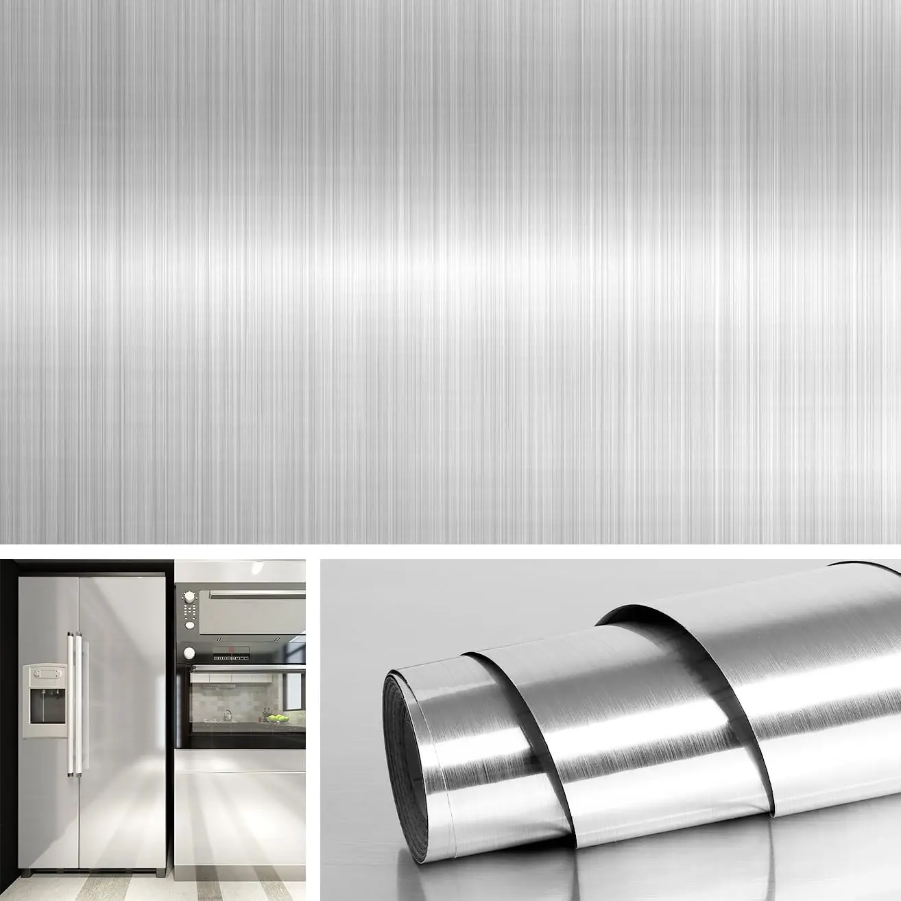 Brushed Nickel Peel and Stick Wallpaper  Stainless Steel Contact Paper for Appliances Dishwasher Fridge Refrigerator Wrap Cover Adhesive Decorative Vinyl Film 15.8x78.8 in