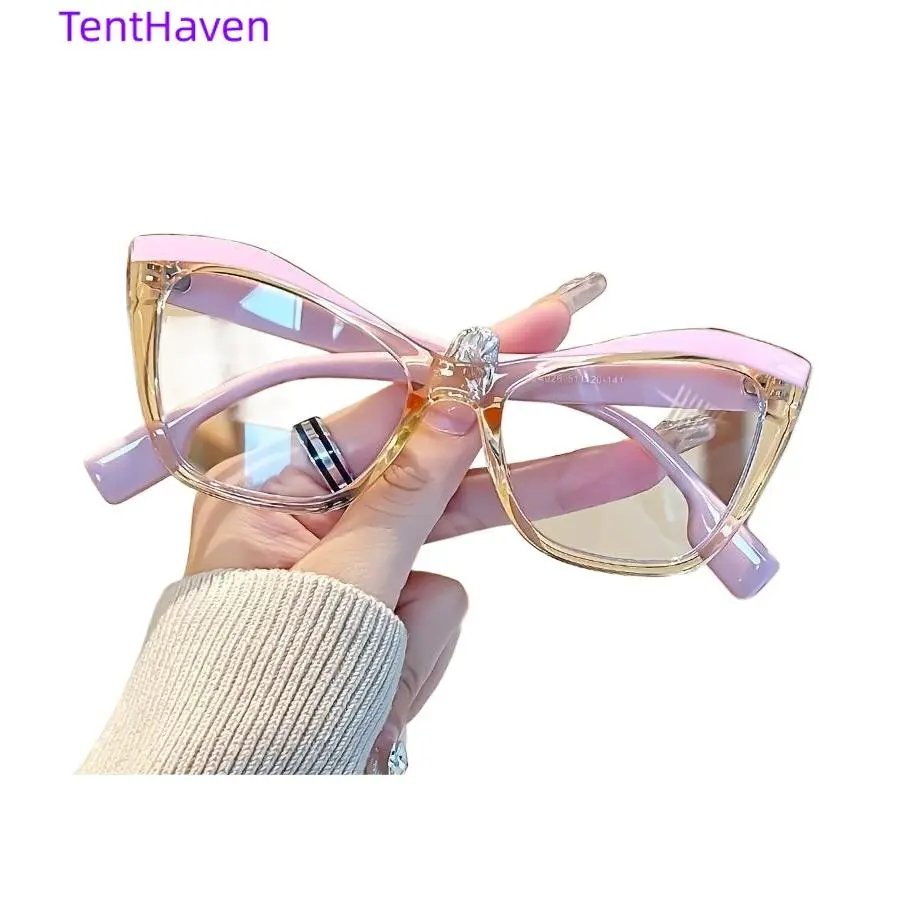 2026 New Y2K Cat Eye Transparent Glasses - Ultra Light Anti Blue Light PC Frame, Fashionable Pink and Clear Design, Suitable for Streets and Instagram Fashion Spring Declaration, Suitable for Women's Accessories, Lightweight Frame