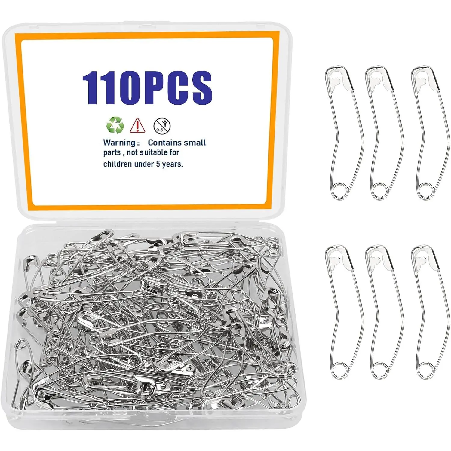 110 count Curved Safety Pins,2.1 Inch Quilting Basting Pins,Stainless Steel Fabric Pin Baste for Quilting Knitting Sew Quilt  Quilting Pin