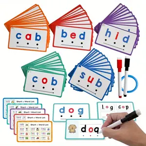 60pcs Learning Phonics CVC Words Writing Eraseable Flash Cards, Vowel Spelling Flashcards, Game Reading Phonics Word Builders Spelling Learning Aids Flash Cards Kindergarten Preschool Supplies gift, Christmas stocking stuffers