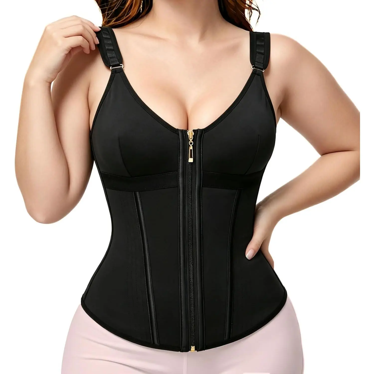 Women's Overbust Corset Waist Trainer with Built-in Bra and Adjustable Strap, 16 Steel Bone Faja Colombiana Body Shaper for Postpartum Tummy Control, Sexy, Top, Smooth, Fabric, Compression, Bustier, Breathable, Soft