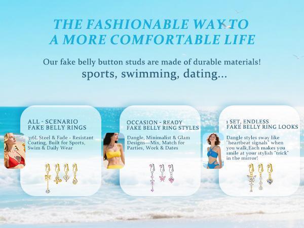 FringeFlutter Non-Piercing Belly Button Ring Clip-On | Sparkling Crystal Butterfly & Heart Navel Ring for Party & Gift