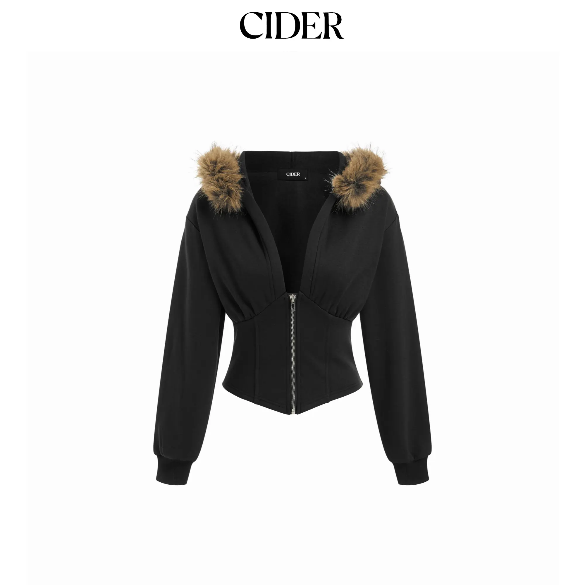 Cider Terry Faux Fur Trim Corset Half Zip Hoodie SummerFinds