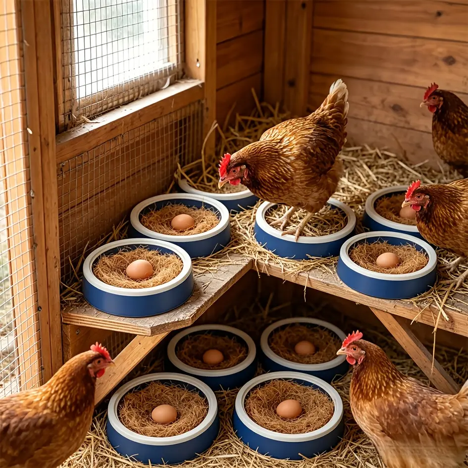 Reusable Chicken Nesting Box with Training Eggs, Durable Poultry Nest Pad for Egg Collection, Washable Hen Laying Box for Coop Organization