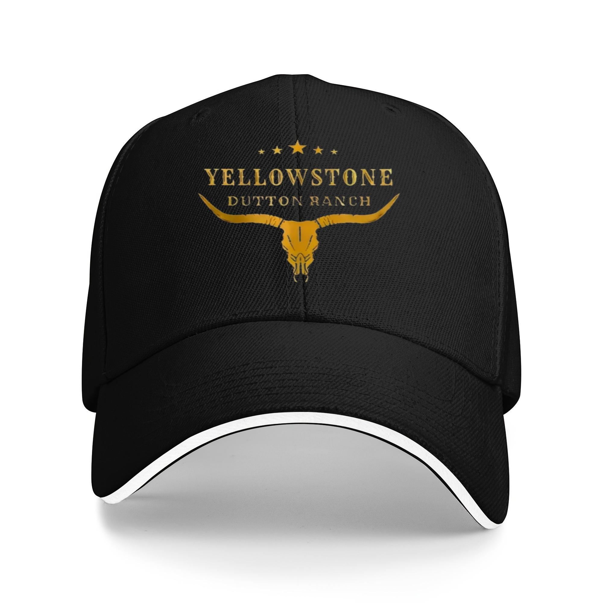 Yellowstone Dutton Ranch Adjustable Baseball Cap - Black Trucker Hat with Golden Bull Skull Design, Polyester, Ideal for Outdoor Wear and Gifting on Valentine's, Mother's, Father'S Da