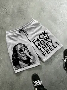 Men's Casual Short Pants, Franklin Cartoon & Slogan Graphic Print, Regular Fit, Durable & Stylish, Ideal for Daily Wear, Perfect Gift