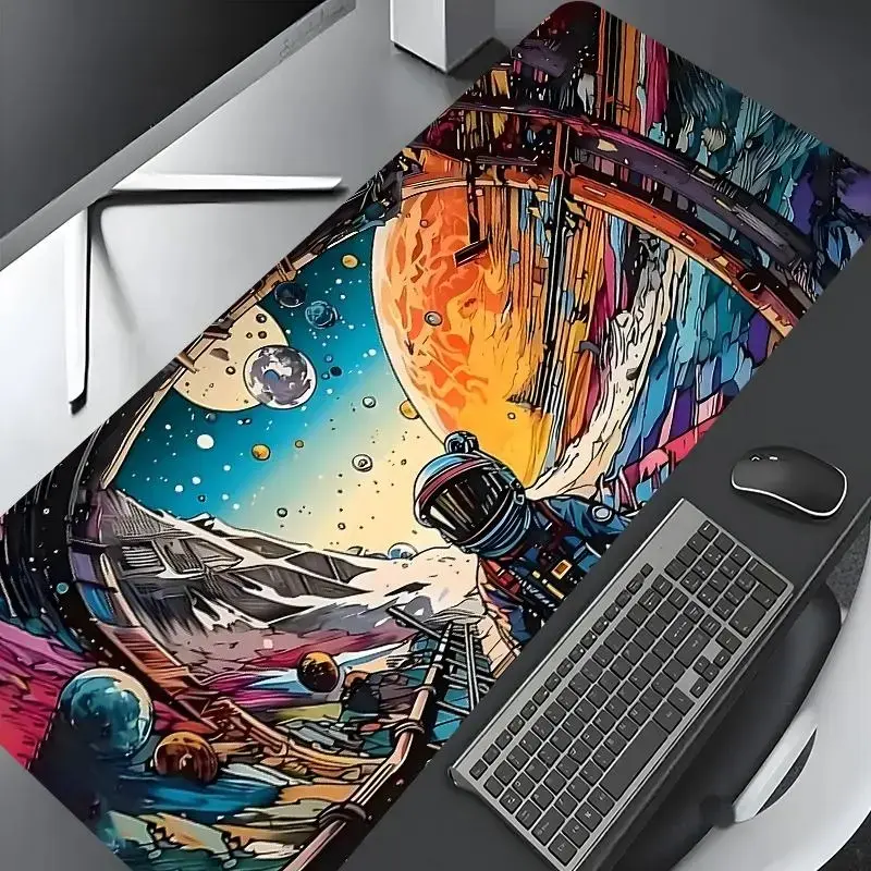 Colorful Space Astronaut Journey Pattern Mouse Pad, Rectangle Gaming Mouse Pad, Non-slip Rubber Pad, Desktop Decoration Protective Pad for Home, Office, Gaming Mousepad, Computer Mouse Pad, Mouse Mat Extended Large Gaming Desk Mouse Pad