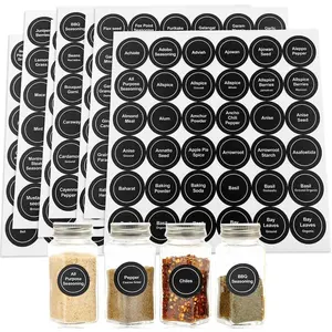 432Pcs Spice Labels Stickers 1.4in Waterproof Adhesive Round Preprinted Spice with Blank Label Black Tear Resistant Sticker for Kitchen Jars Caps Food Containers Spice Organizers, Spice Labels