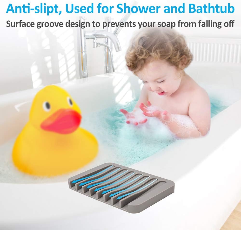 Self Draining Soap Dishes, Premium Silicone Soap Holder & Saver for Shower, Bathroom, Kitchen, Bath Tub, Razor, Sponges, Drains Water Very Well, Can Extend