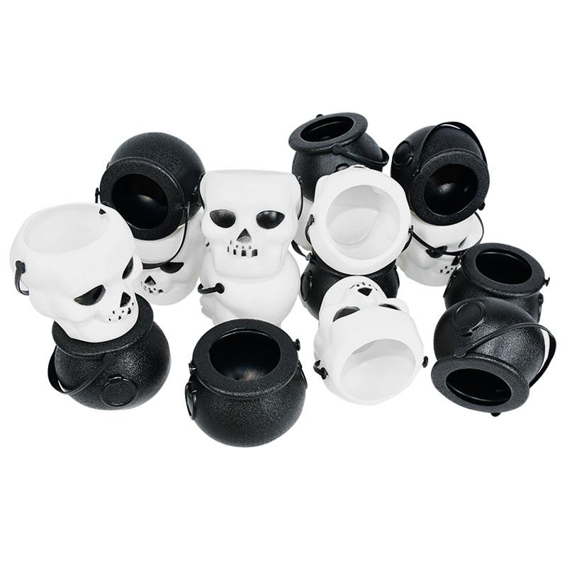 6count Mini Halloween Candy Bucket Pot Witch Skeleton Cauldron Holder Jar Trick Or Treat Halloween Party Decoration Props Kids Toy